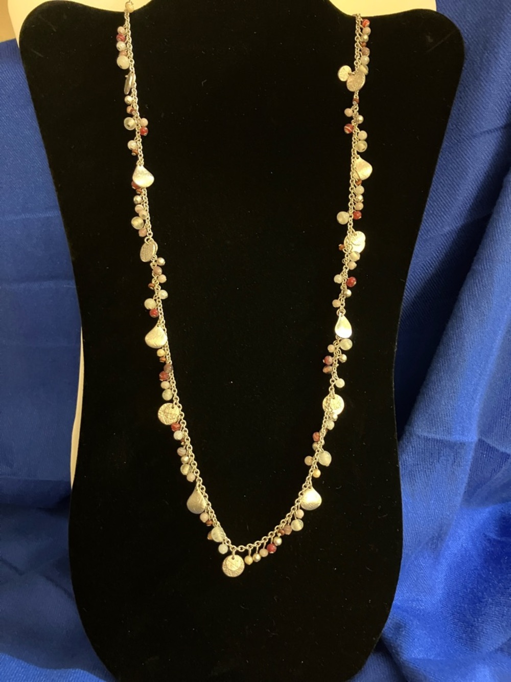 Coldwater Creek Silver-Tone Long Necklace with Red Accent Beads